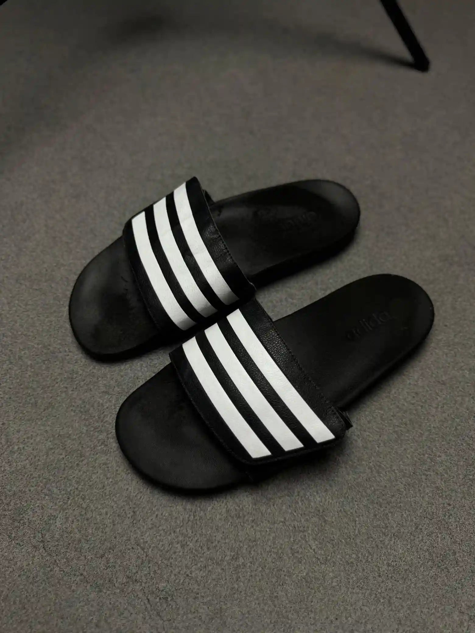 ADIDAS THREE STRIPS ADJUSTABLE COMFORT SLIDES + NIKE ORIGINAL PAIR