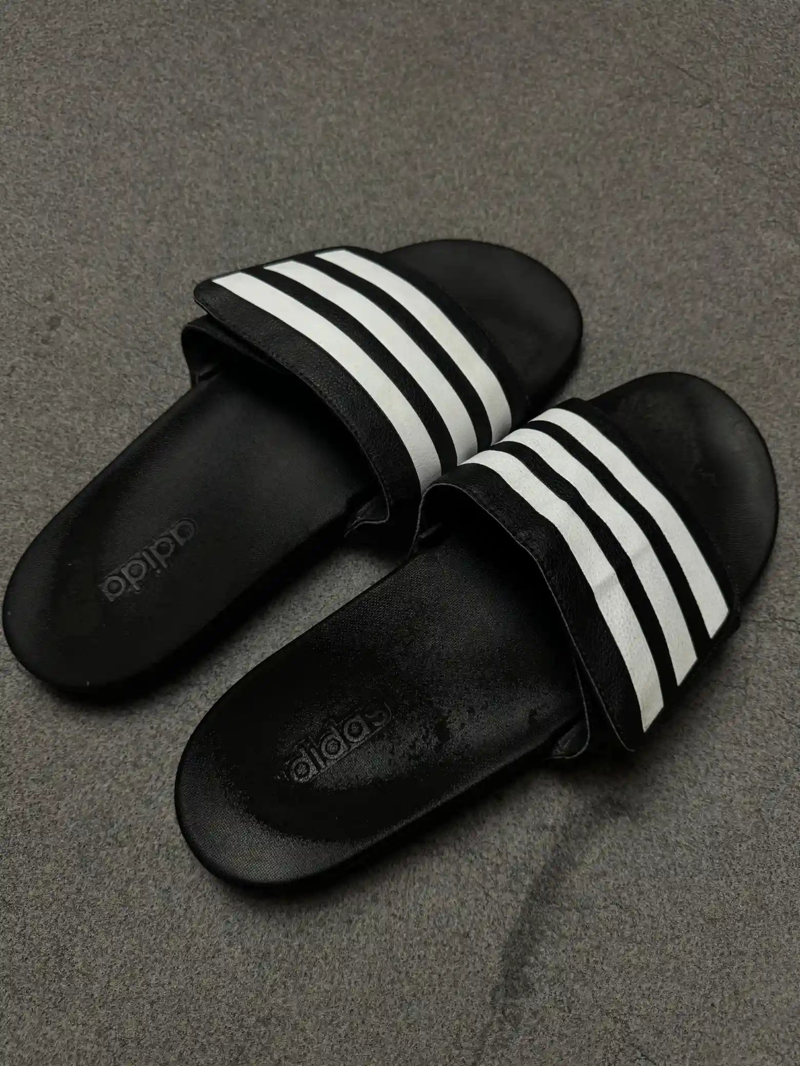 ADIDAS THREE STRIPS ADJUSTABLE COMFORT SLIDES + NIKE ORIGINAL PAIR