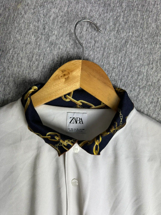 Preloved Zara Polo Shirt with Chain Print Collar